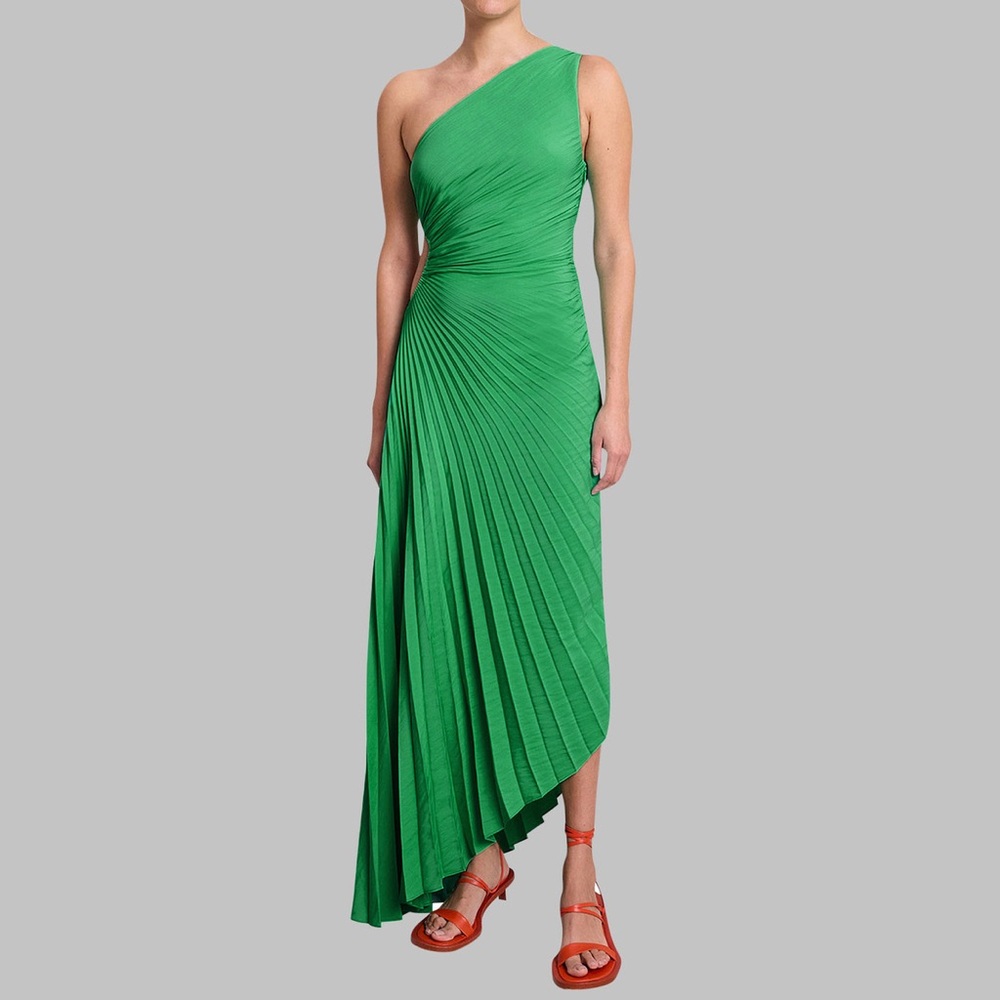 Elegant Green One-Shoulder Dress, NWT
